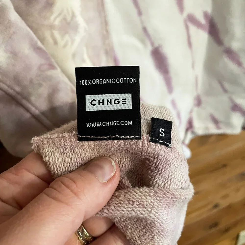 CHNGE Tie Dye Embroidered Logo Pullover Crew Neck Sweatshirt Purple/Pink Small